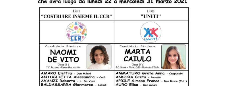 CONSIGLIO COMUNALE DEI RAGAZZI SONO DUE RAGAZZE LE CANDIDATE  ALLA CARICA DI SINDACO BABY